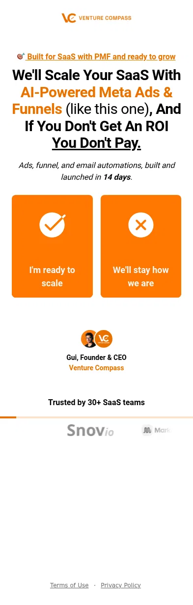 go.venturecompass.agency/meta on mobile, full screenshot