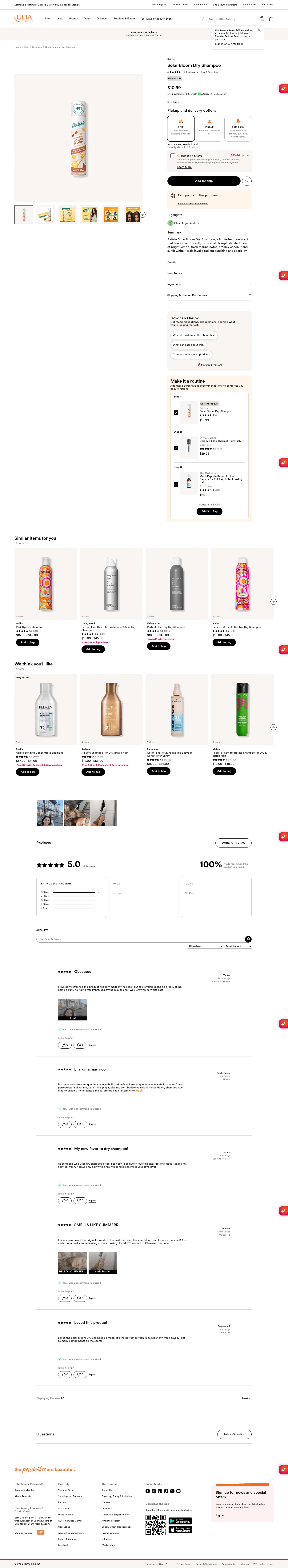 ulta.com/p/solar-bloom-dry-shampoo-pimprod2059459 on desktop, full screenshot