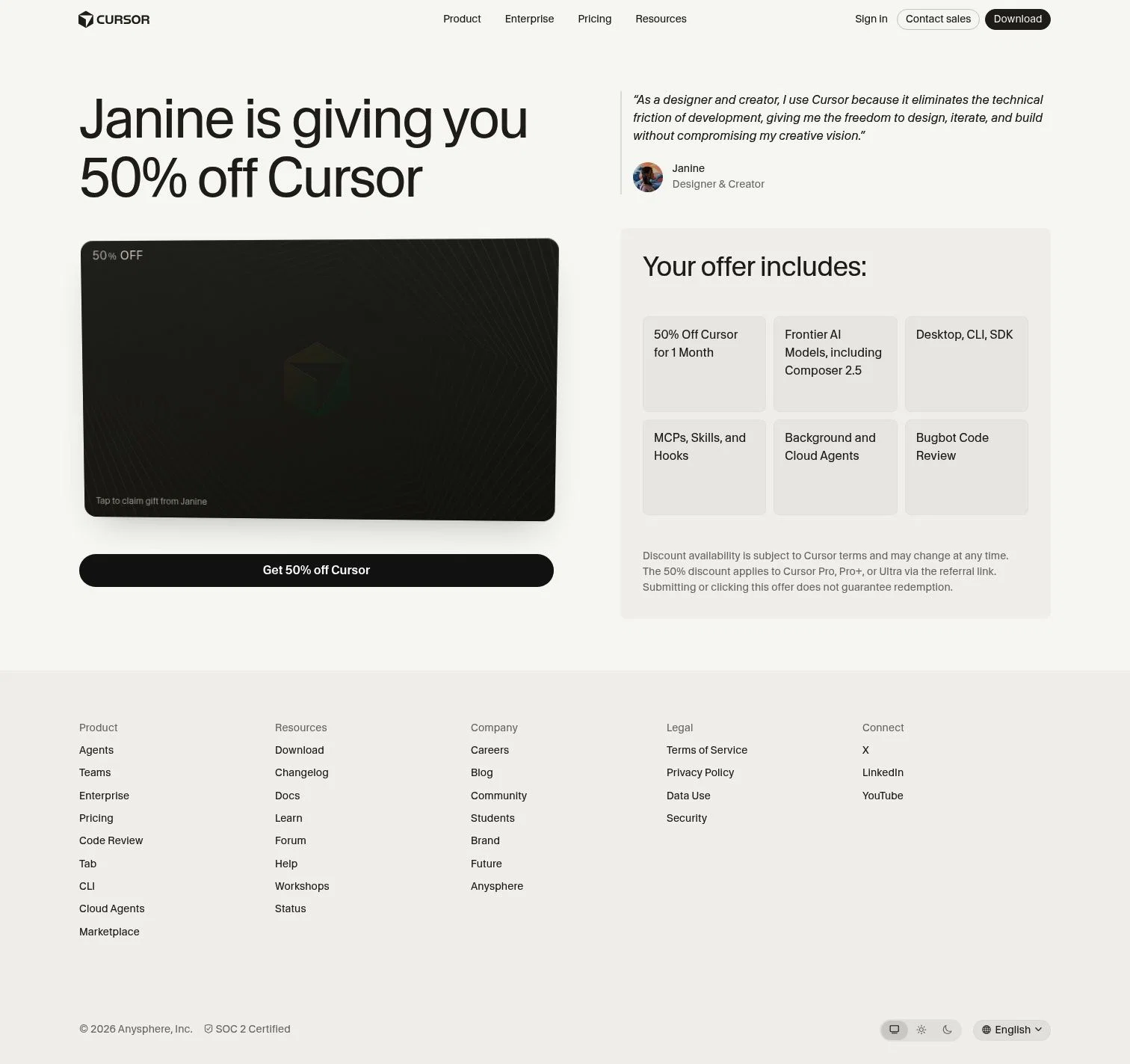 cursor.com/lp-creator/designuxjanine on desktop