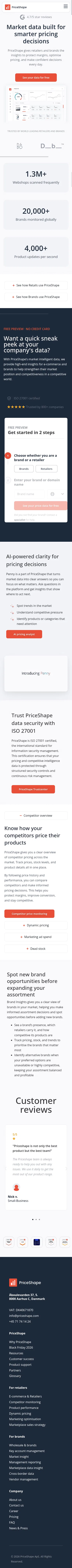 priceshape.com on mobile, full screenshot