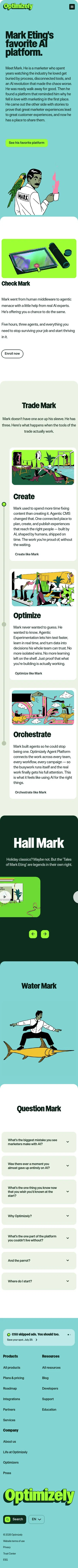 optimizely.com/campaigns/who-is-mark-eting on mobile, full screenshot