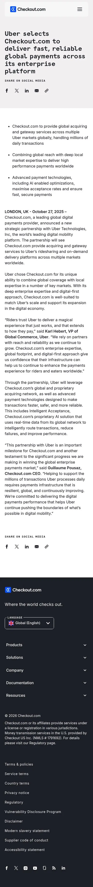 checkout.com/newsroom/uber-selects-checkout-com-to-deliver-fast-reliable-global-payments-across-its-enterprise-platform on mobile, full screenshot
