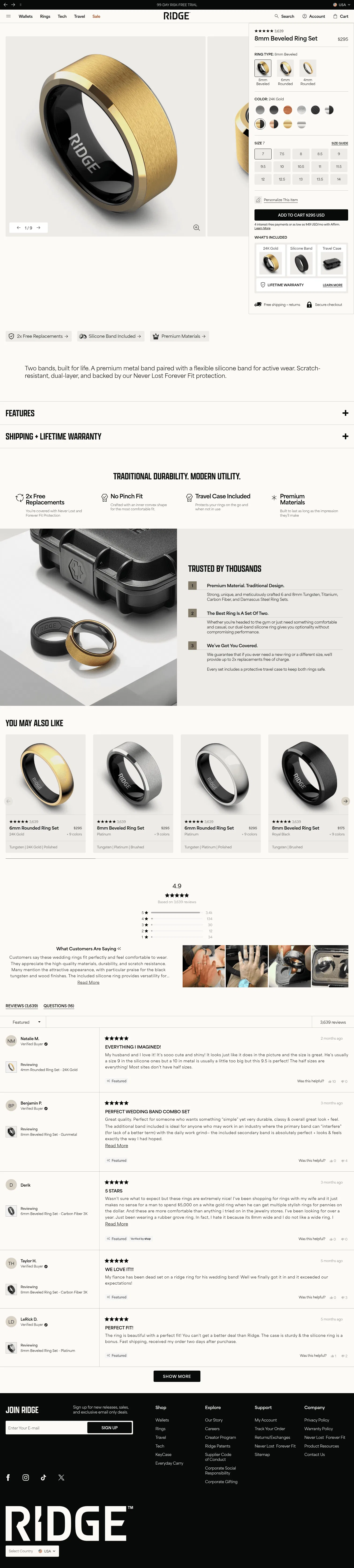 ridge.com/products/24-karat-gold-beveled-ring on desktop, full screenshot