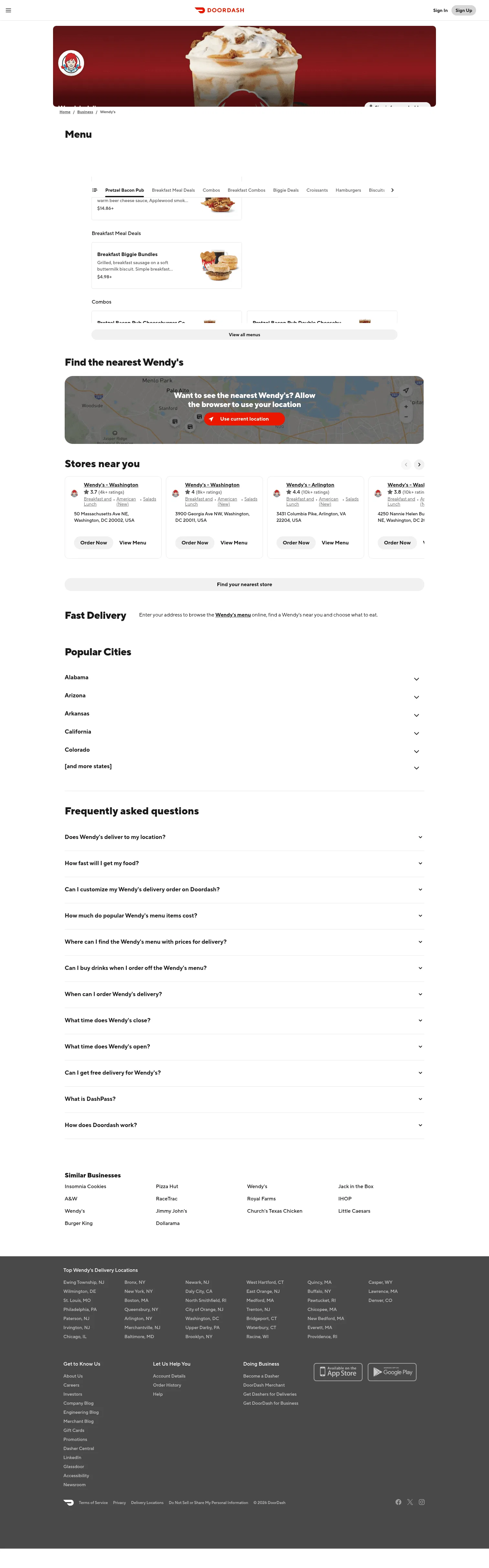 doordash.com/en/business/wendys-7376 on desktop, full screenshot