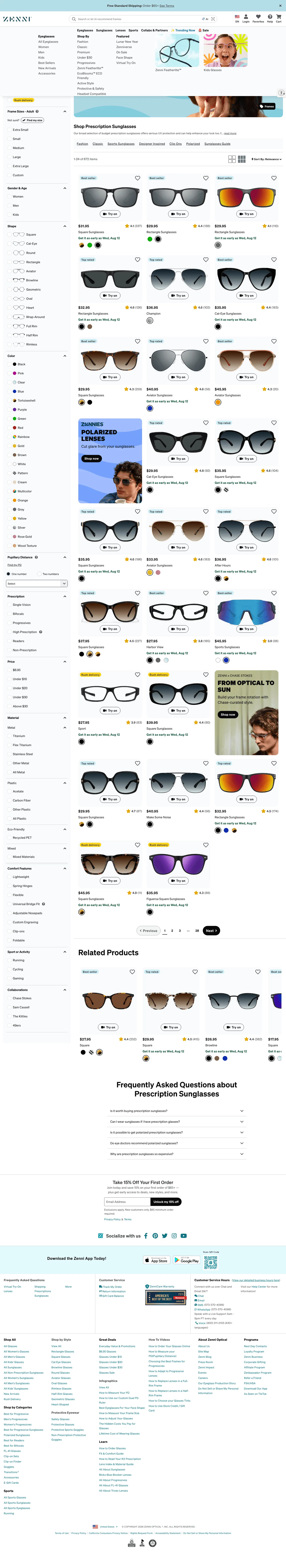 zennioptical.com/b/prescription-sunglasses on desktop, full screenshot