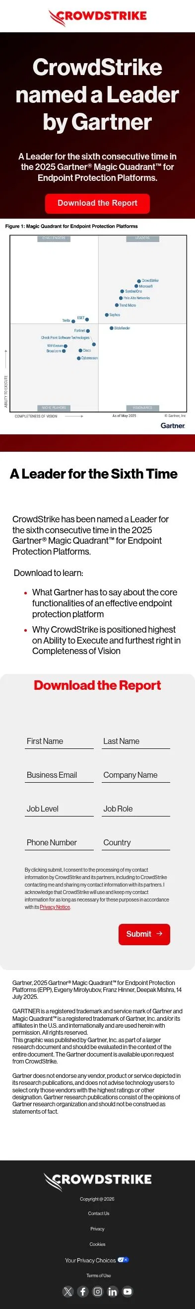 go.crowdstrike.com/gartner-epp-mq-report-2025-07.html on mobile, full screenshot