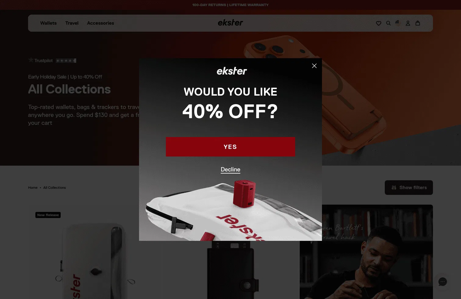 ekster.com/collections/all-collections on desktop, full screenshot