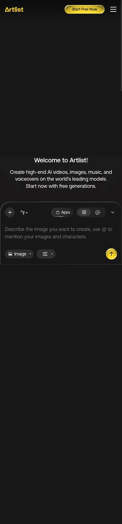 toolkit.artlist.io/new on mobile, full screenshot