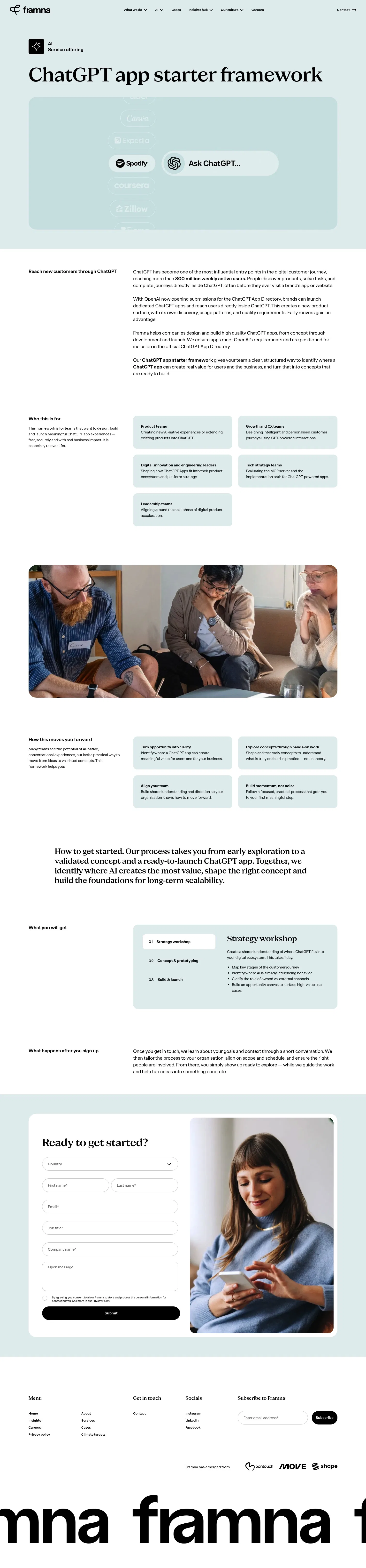 framna.com/services/chatgpt-app-starter-framework on desktop, full screenshot