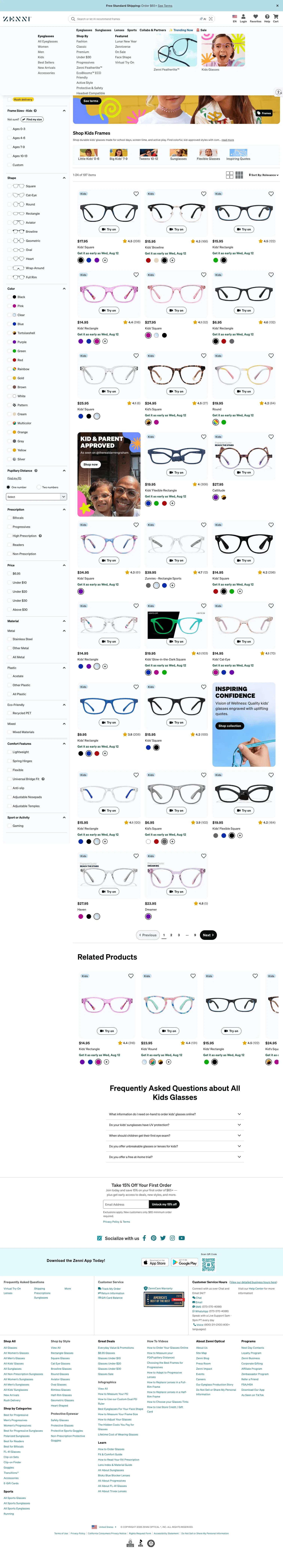 zennioptical.com/b/kids-glasses/all-kids on desktop, full screenshot