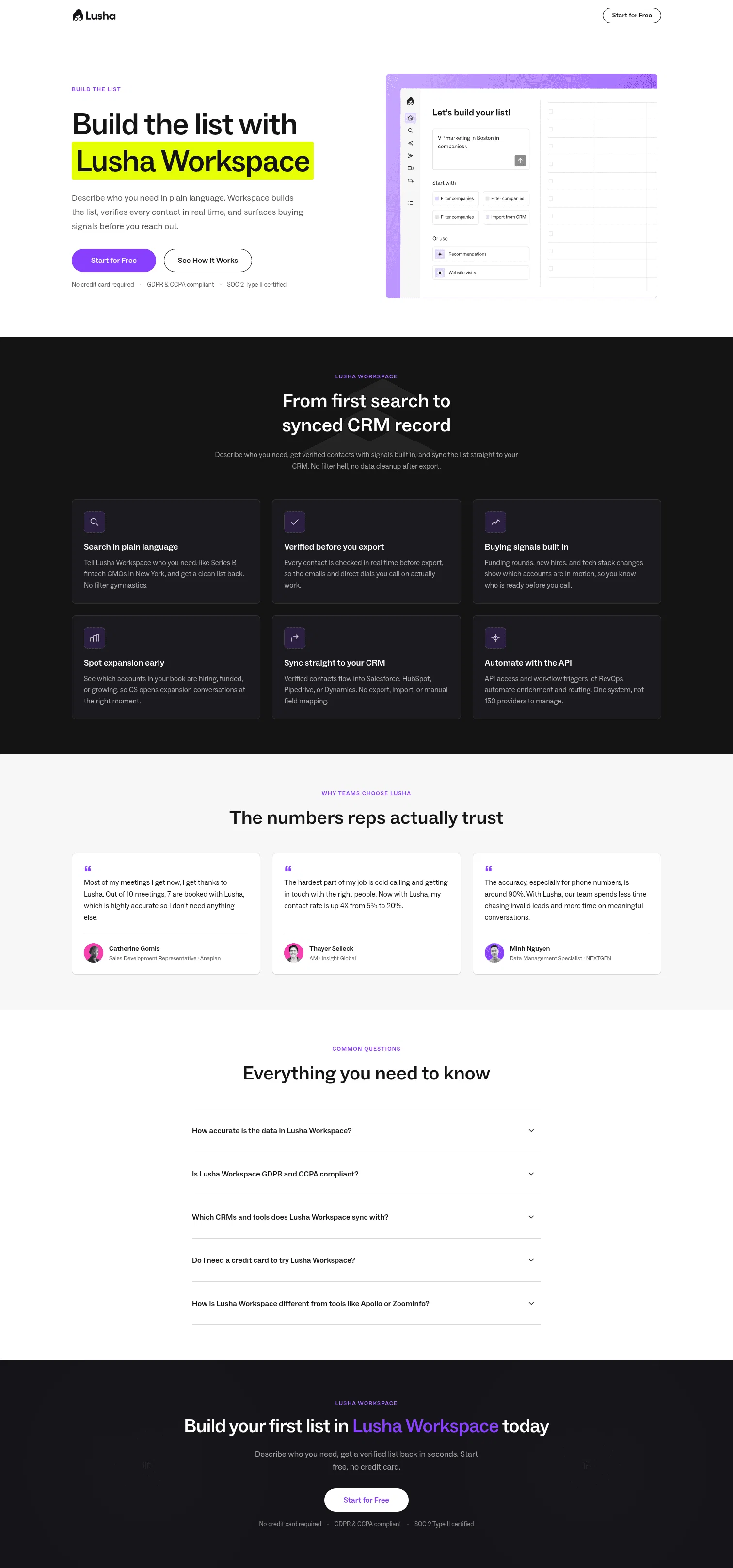 Lusha landing page