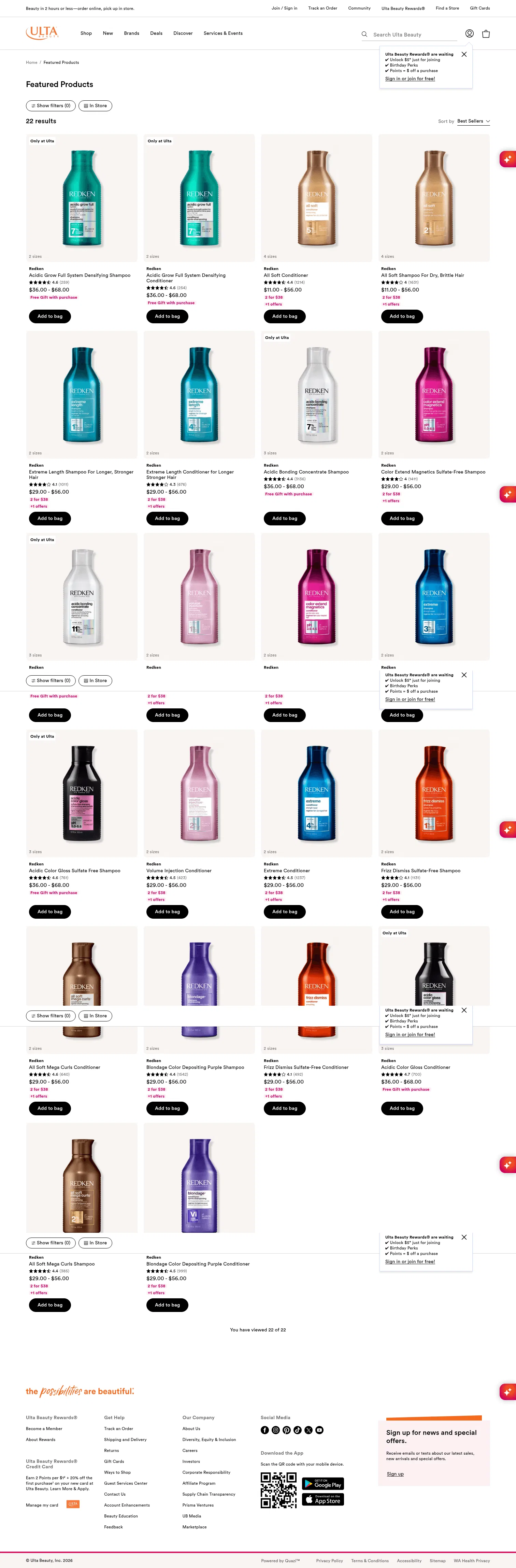 ulta.com/featured/redken-shampoos-conditioners-art1 on desktop, full screenshot