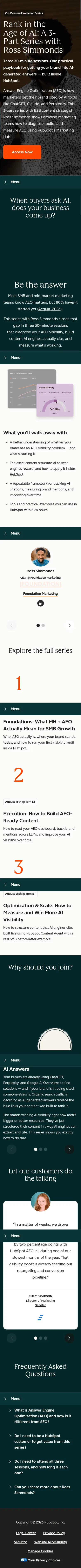 offers.hubspot.com/rank-in-the-age-of-ai-a-3-part-series-with-ross-simmonds on mobile, full screenshot