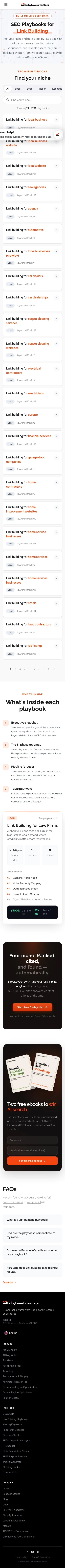 babylovegrowth.ai/en/link-building-playbooks on mobile, full screenshot