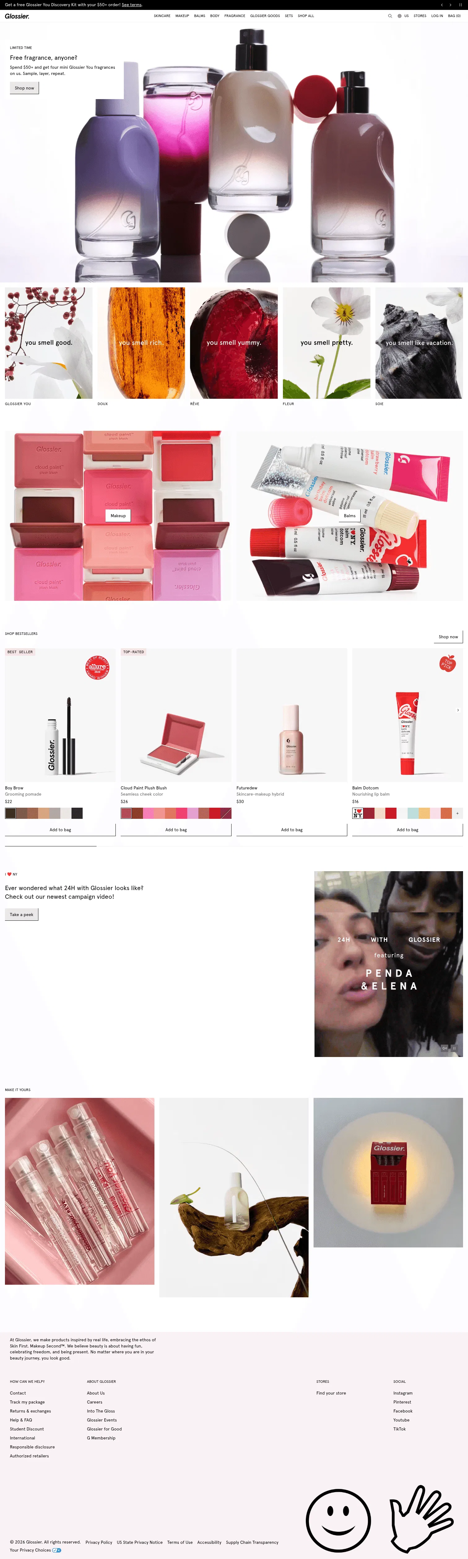 glossier.com/products/balm-dotcom-quintet on desktop, full screenshot