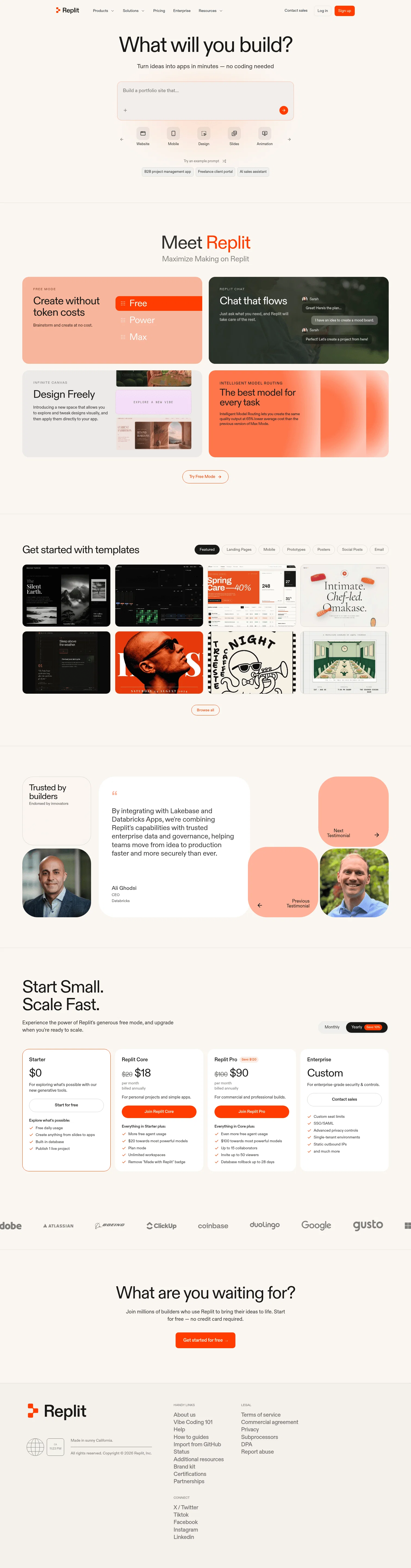 Replit landing page