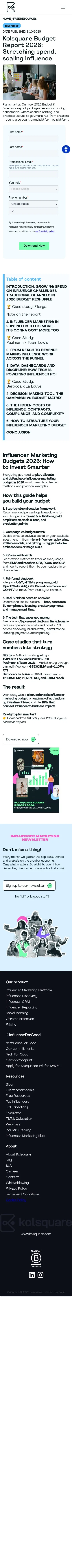 kolsquare.com/en/free-ressources/kolsquare-budget-report-2026-stretching-spend-scaling-influence on mobile, full screenshot