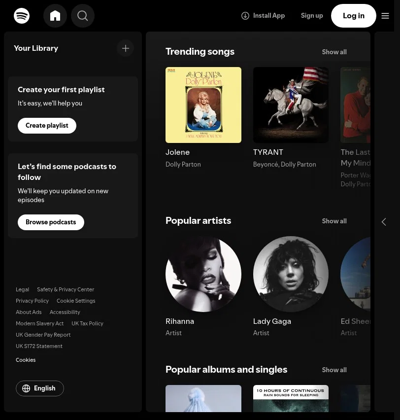 open.spotify.com on mobile