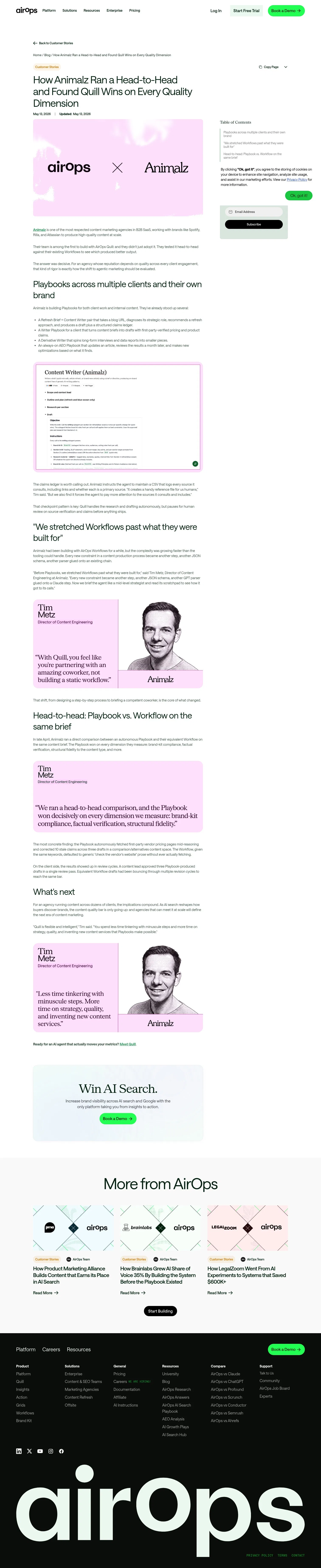 airops.com/blog/animalz-quill-story on desktop, full screenshot
