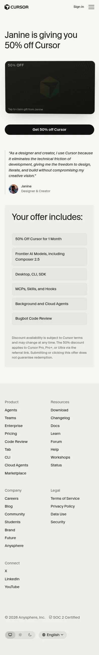 cursor.com/lp-creator/designuxjanine on mobile