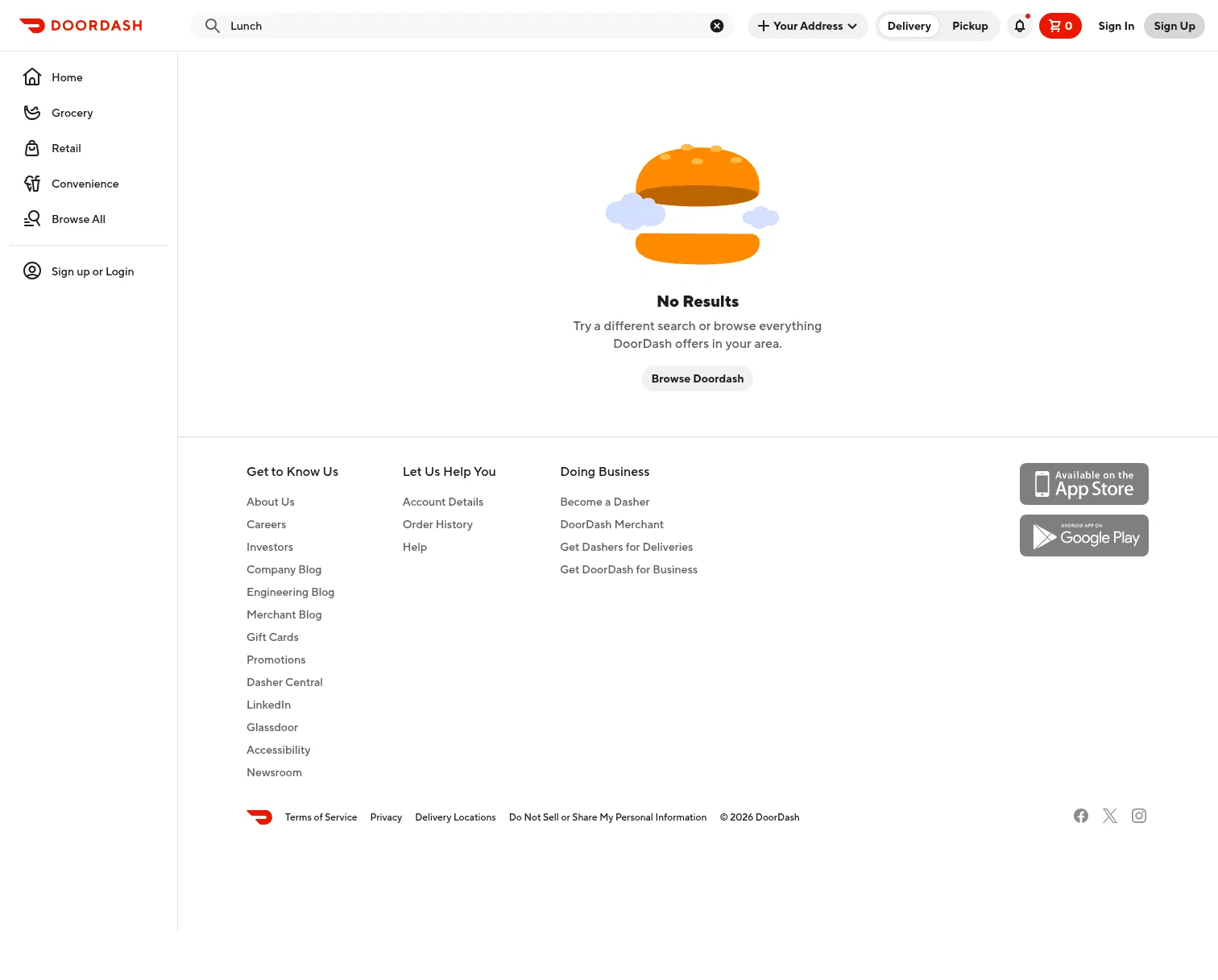 doordash.com/search/store/Lunch on desktop, full screenshot