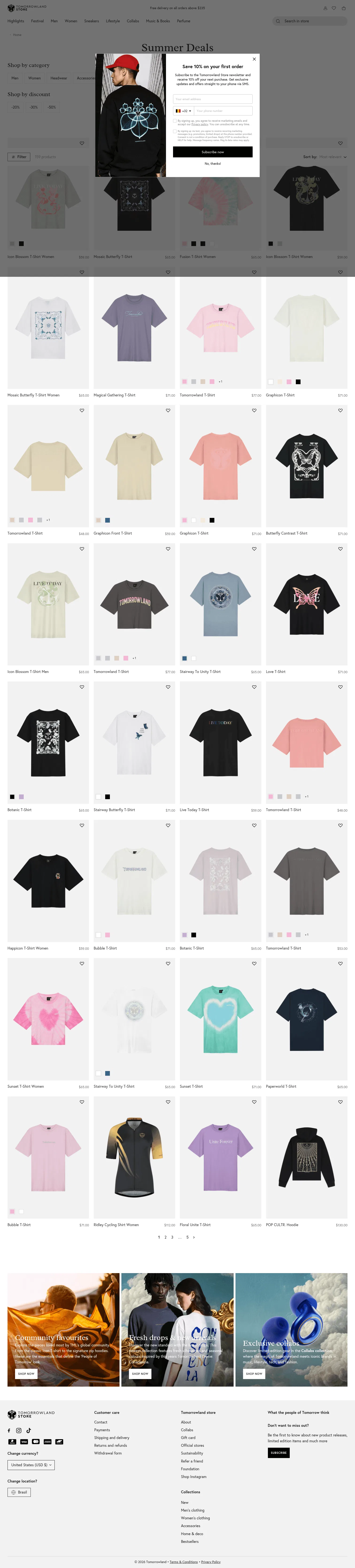 store.tomorrowland.com/collections/summer-deals on desktop, full screenshot