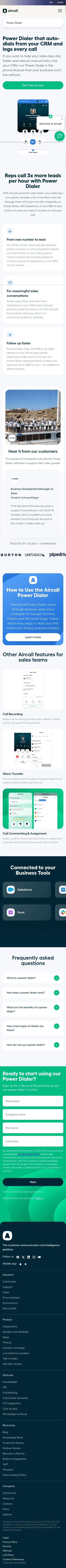 aircall.io/call-center-software-features/power-dialer on mobile, full screenshot