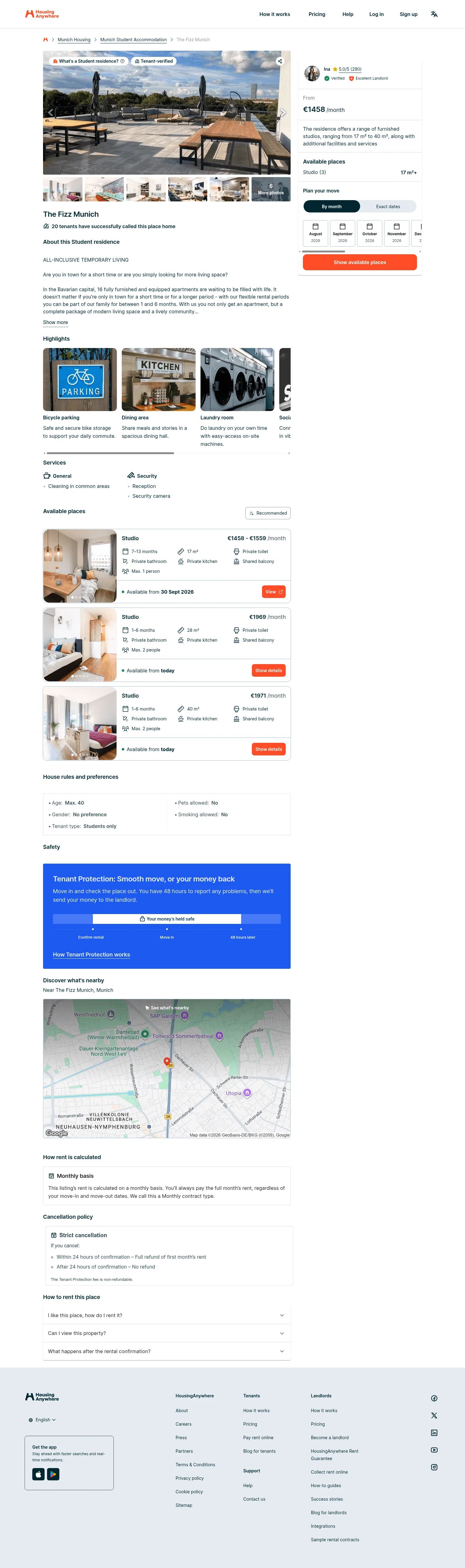 housinganywhere.com/s/Munich--Germany/student-accommodation/the-fizz-munich-1277655 on desktop, full screenshot
