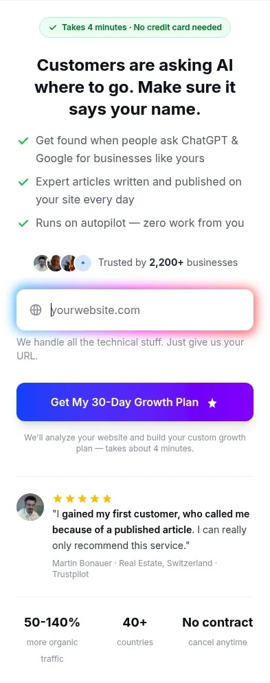 getautoseo.com/signup2 on mobile, full screenshot