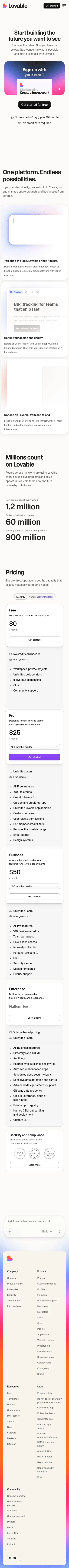 lovable.dev/meta-only on mobile, full screenshot