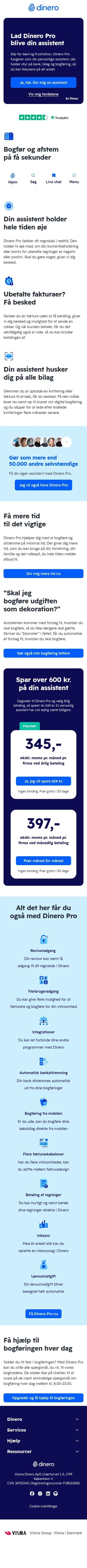 dinero.dk/pro-din-assistent on mobile, full screenshot