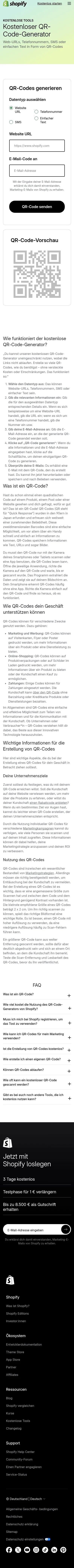 shopify.com/de/tools/qr-code-generator on mobile