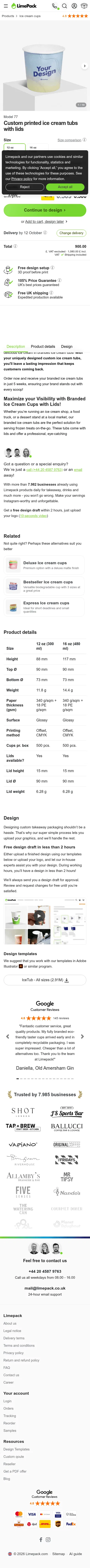 limepack.co.uk/ice-cream-cups/77-custom-printed-ice-cream-cups-with-lids.html on mobile, full screenshot