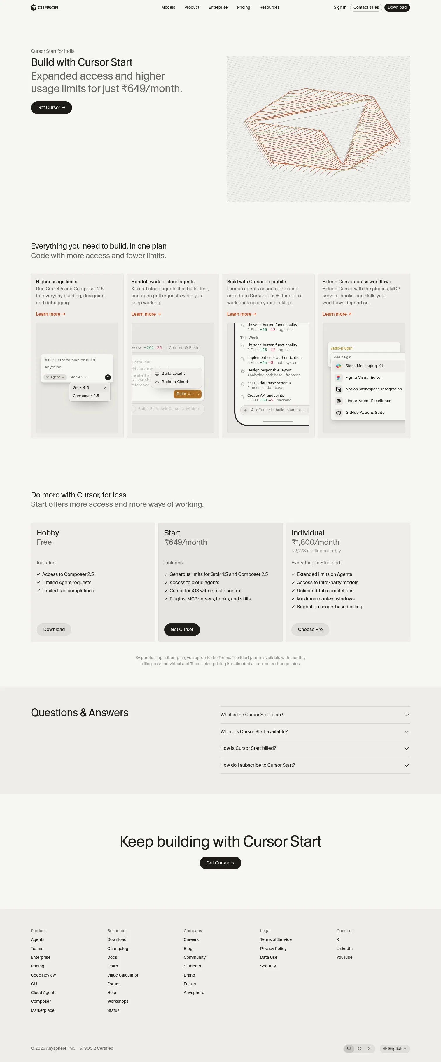 cursor.com/start on desktop, full screenshot