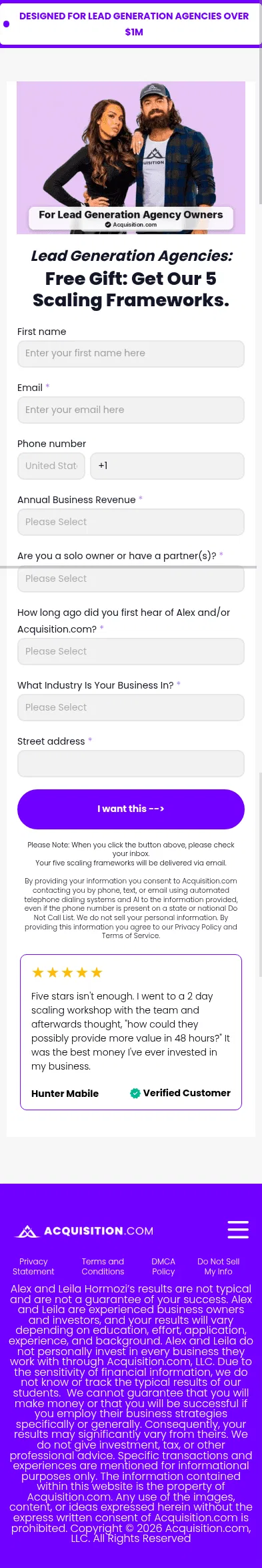acquisition.com/opt-in-lead-gen-a on mobile, full screenshot