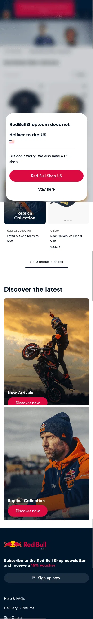 redbullshop.com/en-int/c/ktm-binder on mobile, full screenshot