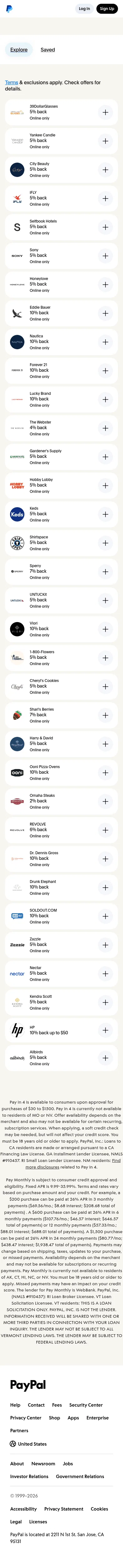 paypal.com/offers on mobile, full screenshot
