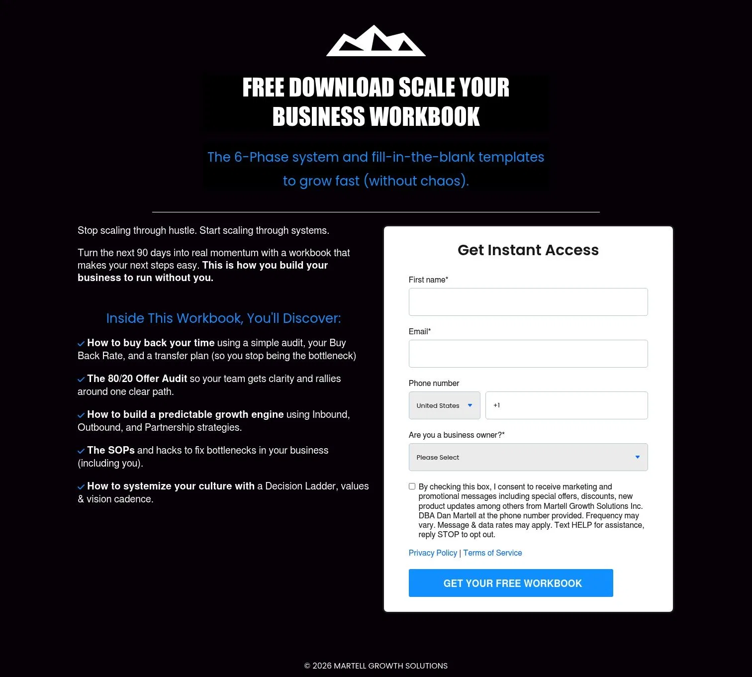 martellmethod.com/scaleworkbook-lp on desktop, full screenshot