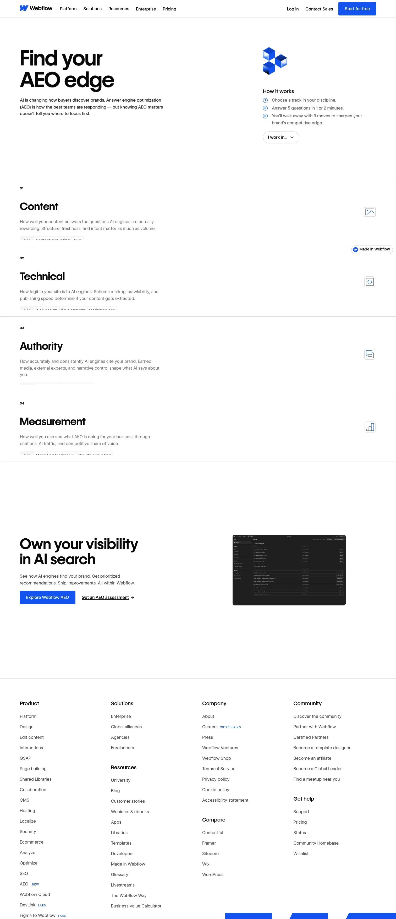 webflow.com/quiz/aeo on desktop