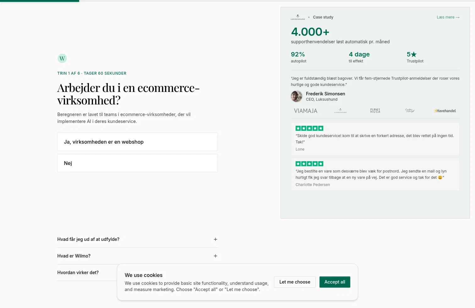 Wilmo landing page