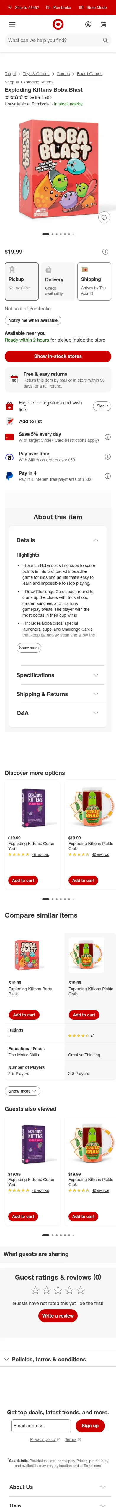 target.com/p/exploding-kittens-boba-blast/-/A-95028506 on mobile, full screenshot