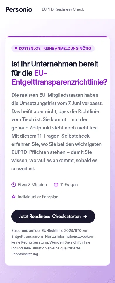personio.de/eu-entgelttransparenz-selbstcheck on mobile, full screenshot