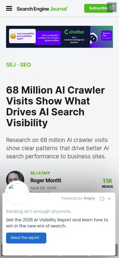 snip.ly/show-what-drives-ai-search-visibility on mobile, full screenshot