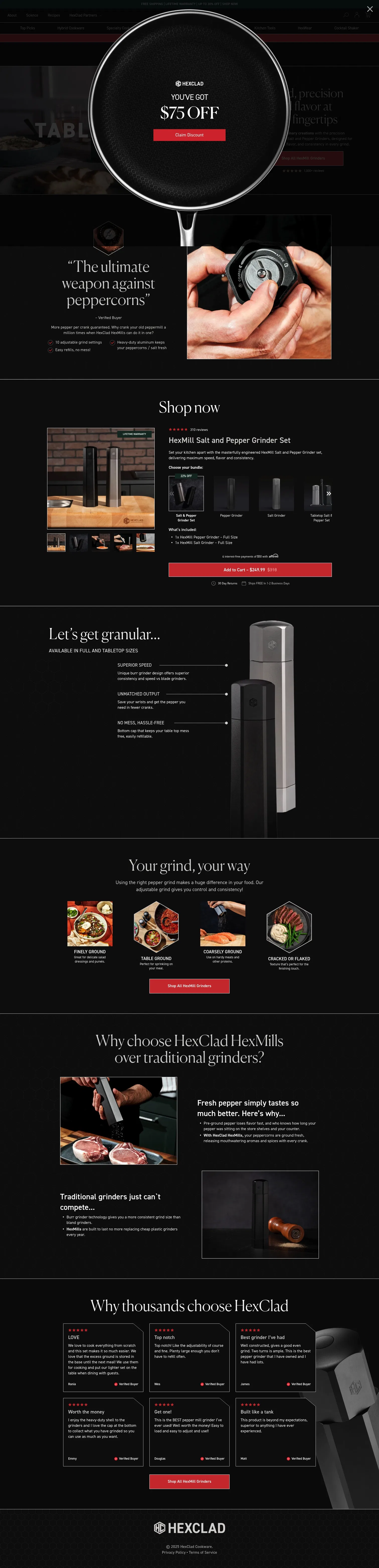 hexclad.com/pages/hexmill-lp on desktop, full screenshot