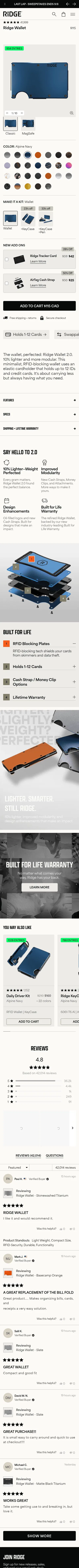 ca.ridge.com/products/aluminum-navy on mobile, full screenshot