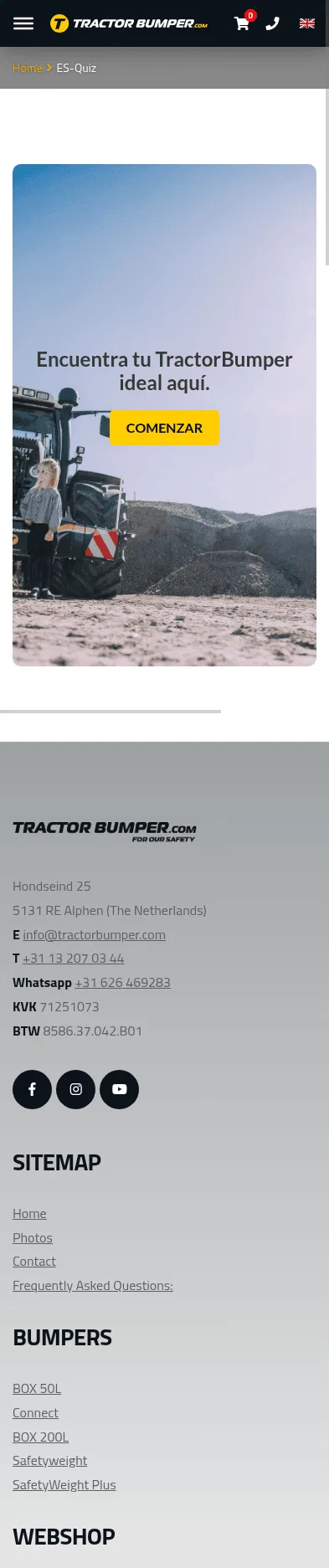 tractorbumper.com/en/es-quiz on mobile, full screenshot