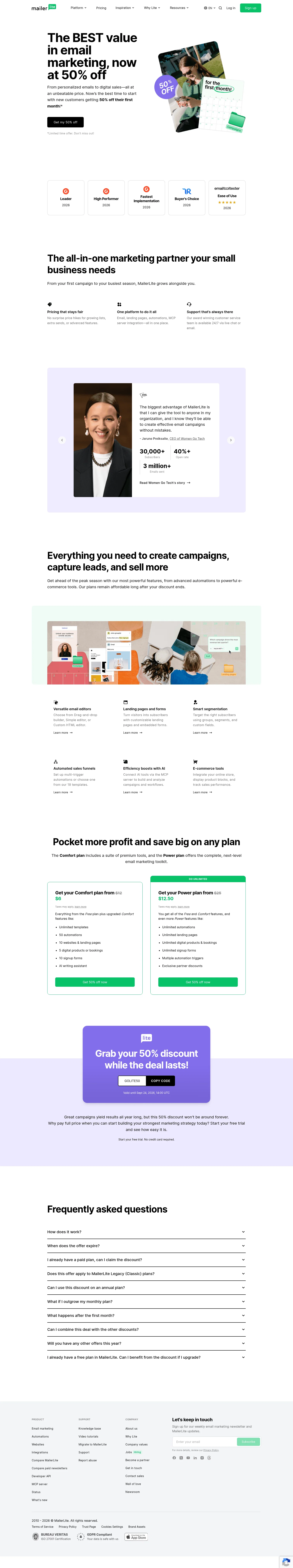 Mailer Lite landing page