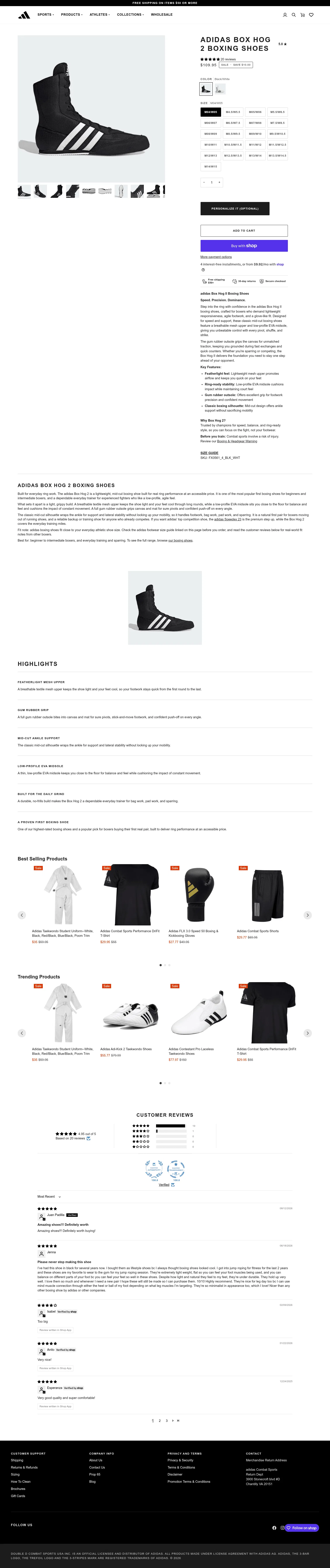 us.adidascombatsports.com/products/adidas-box-hog-2-boxing-shoes on desktop, full screenshot