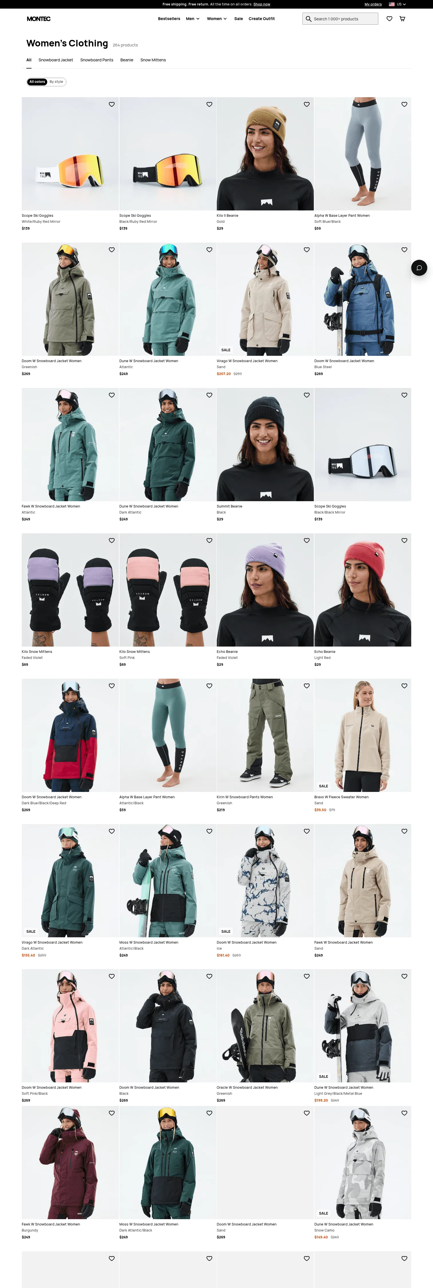 montecwear.com/womens-clothing on desktop, full screenshot