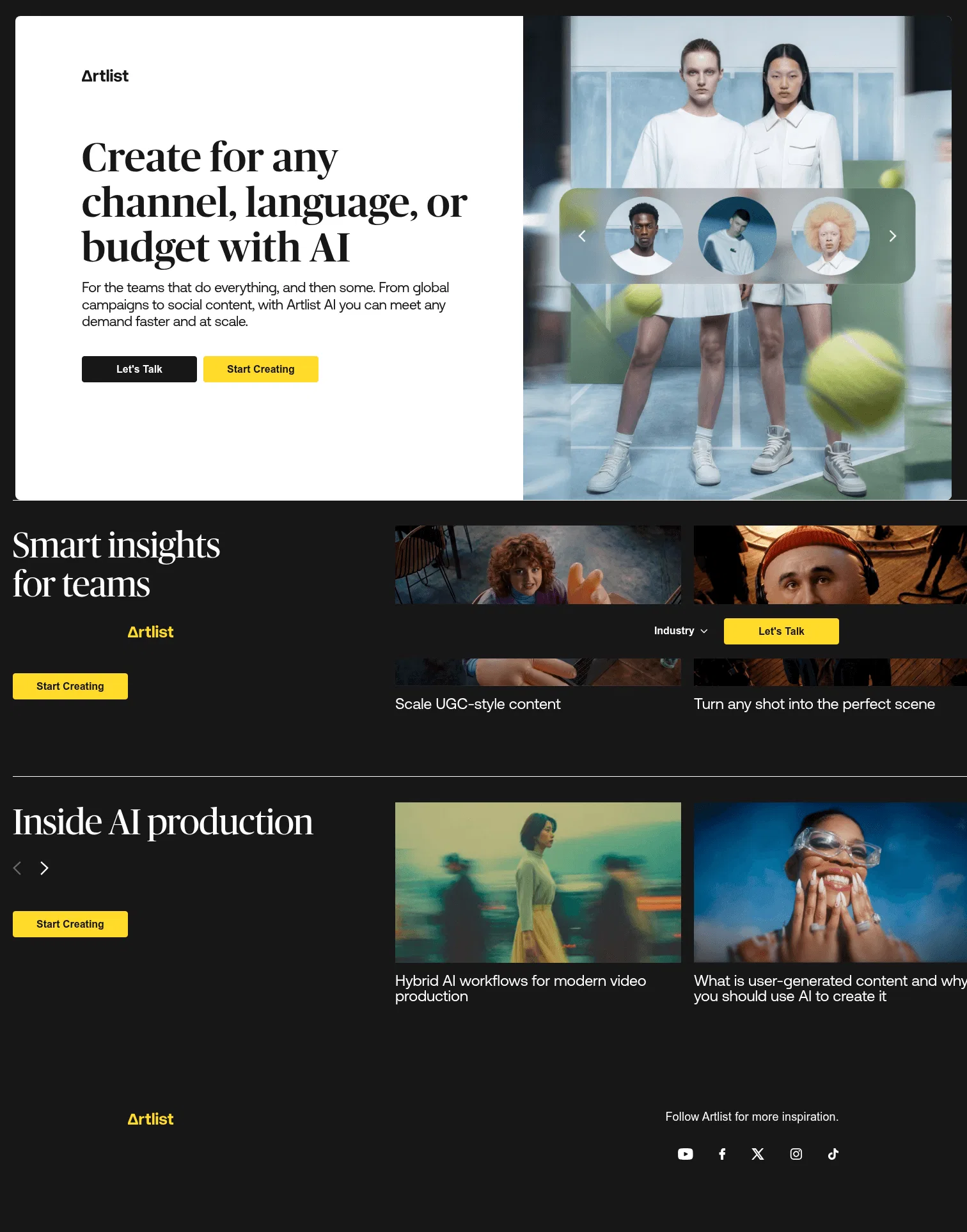 artlist.io/lp/business-ai on desktop, full screenshot